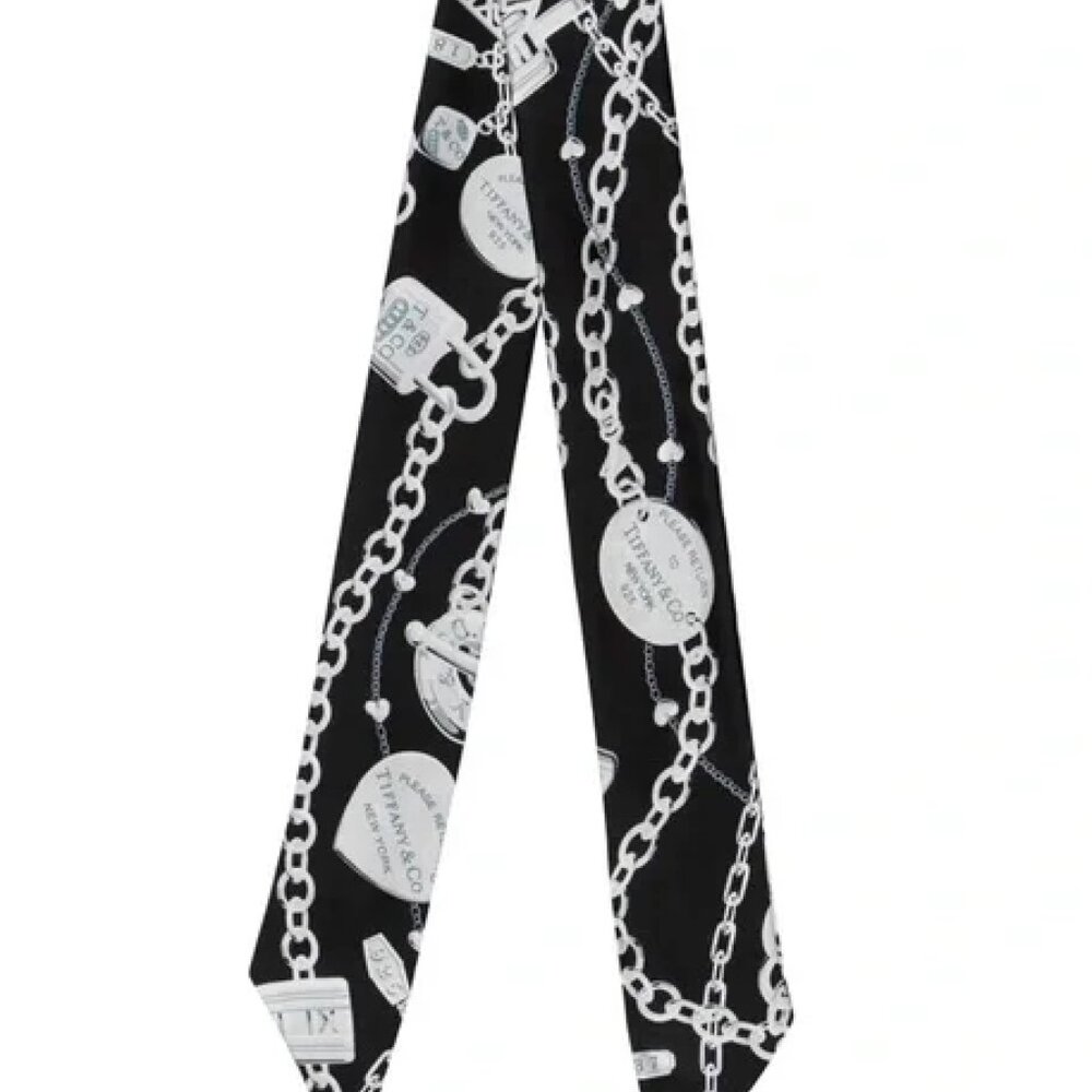 BNIB Authentic TIFFANY & CO. 100% Silk Printed Twilly Black Silver